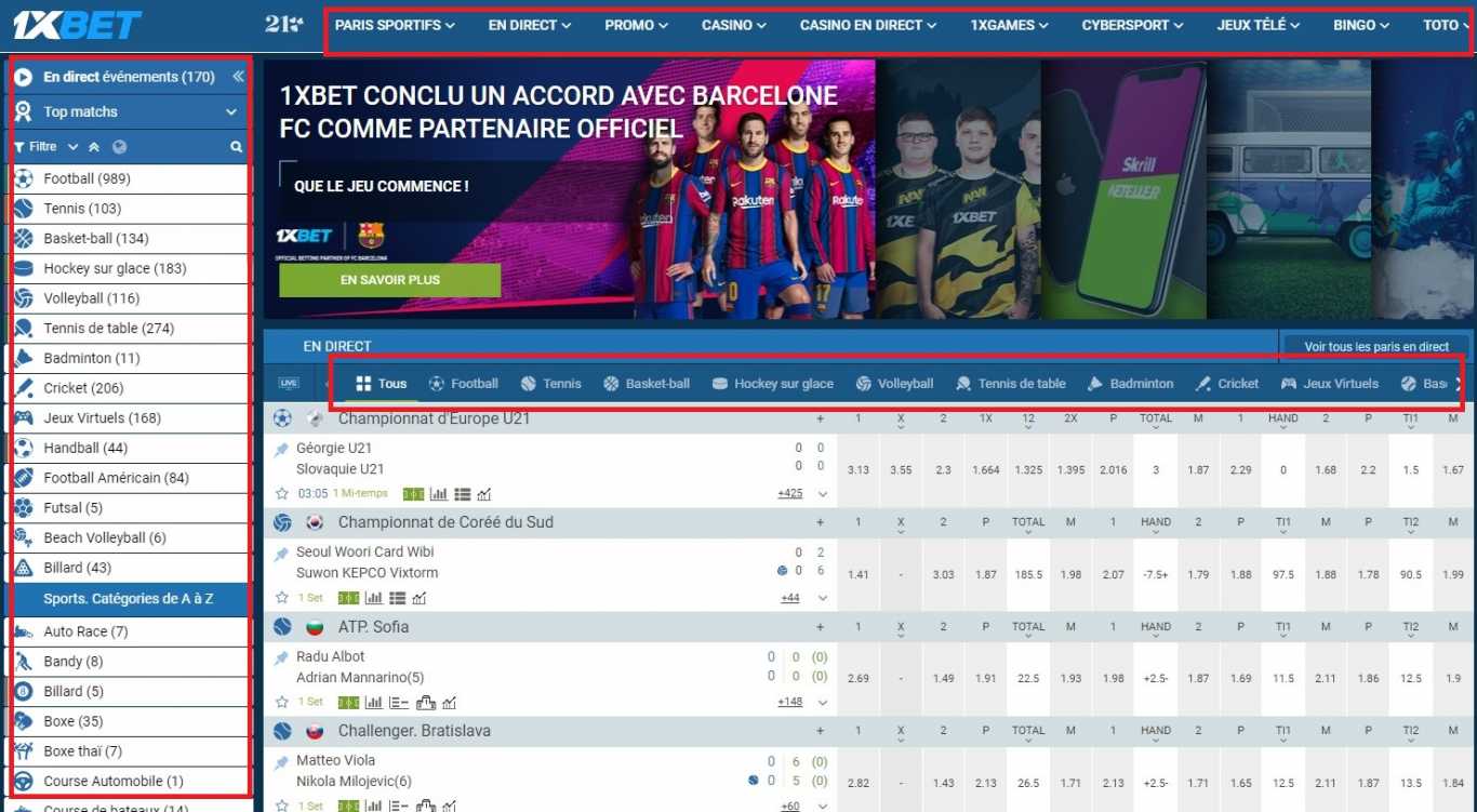 1xBet Variations des paris 